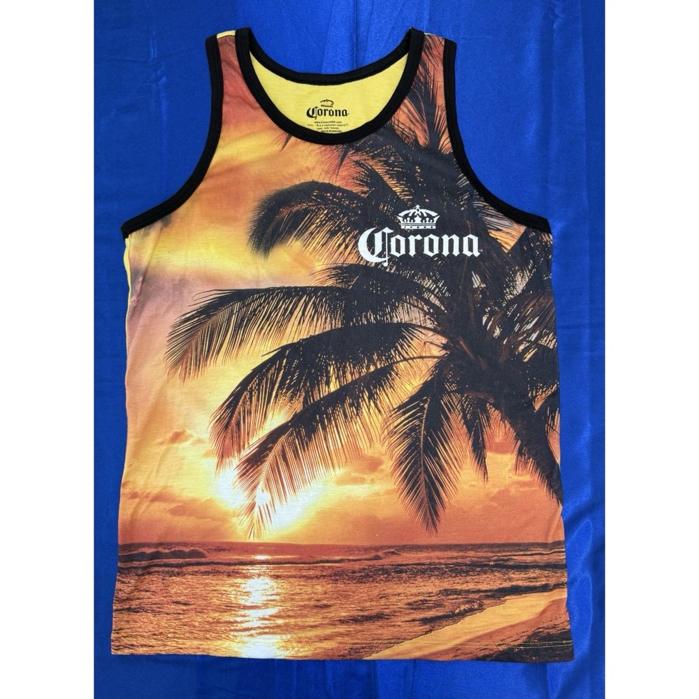 Corona Beer Men's Medium Sunset Beach Tropical Palm Tree Tank Top